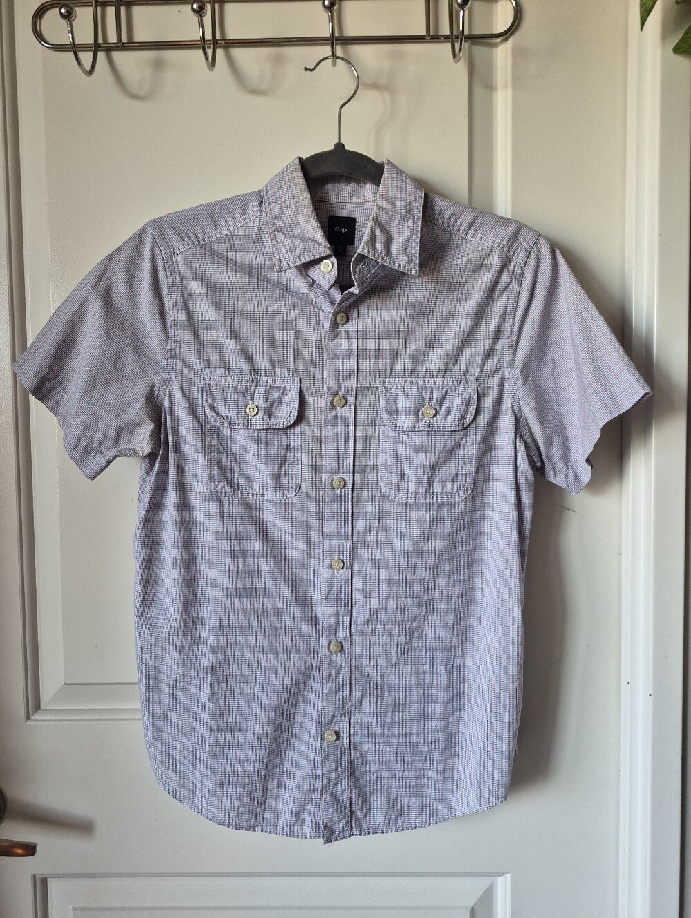 GAP Short Sleeve Button-Up Shirt - Micro Check Plaid - Men Size XS